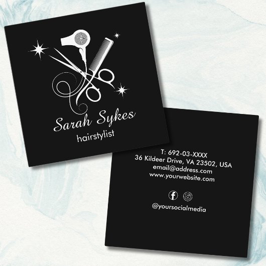 Eleganthaar Stylist Scheren Schwarz Minimal Custom Quadratische Visitenkarte