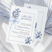 Eleganthing Blue Floral QR Code Bridal Showe Einladung