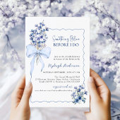Eleganthing Blue Floral QR Code Bridal Showe Einladung
