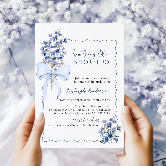 Eleganthing Blue Floral QR Code Bridal Showe Einladung