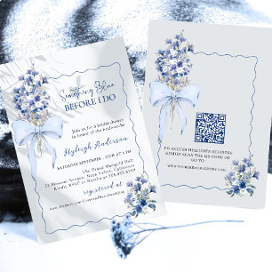 Eleganthing Blue Floral QR Code Bridal Showe Einladung