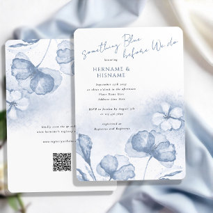 Eleganties Blue Floral QR Brautparty Einladung