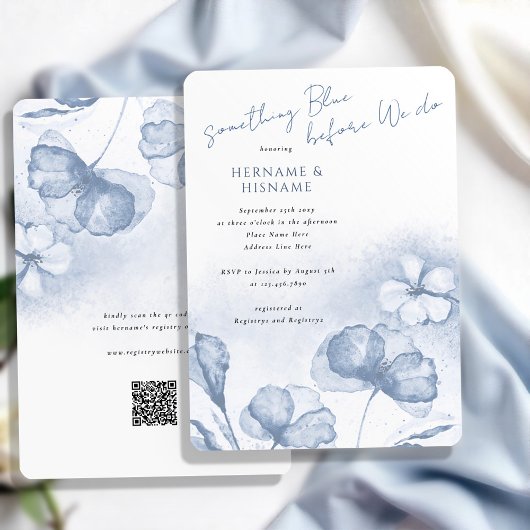 Eleganties Blue Floral QR Brautparty Einladung