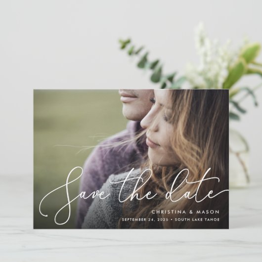 Elegantly Penned | Vollständiges Foto Save The Date (Stehend Vorderseite)