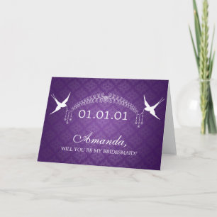 Eleganto be My Bridesmaid Birds & Diamonds Lila Einladung