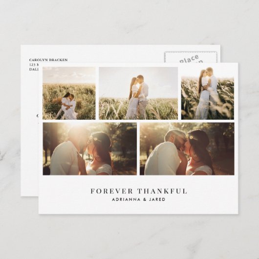 Eleganto Forever Thankful Simple Wedding Foto Postkarte (Vorne/Hinten)