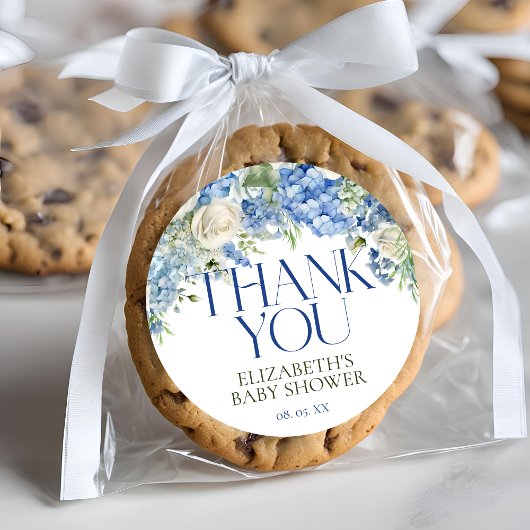 Eleganto Modern Blue Hydrangea Floral Vielen Dank Runder Aufkleber