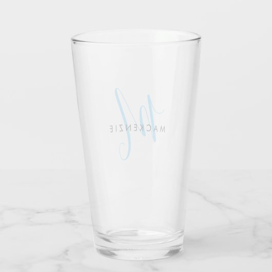 Eleganto Modern Sky Blue Script Monogram Glas (Rückseite)
