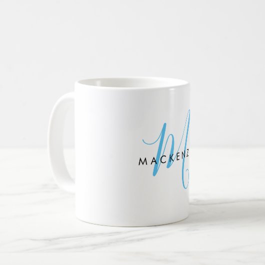 Eleganto Modern Sky Blue Script Monogram Kaffeetasse (Vorderseite Links)