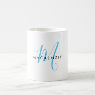 Eleganto Modern Sky Blue Script Monogram Kaffeetasse