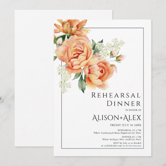 Eleganto-Peony-Blume Probe-Dinner Einladung (Vorne/Hinten)