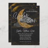 Eleganto Under the Stars Gold Moon Glam Quinceaner Einladung (Vorne/Hinten)