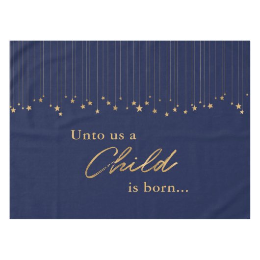 Eleganto Uns Kind ist Geboren Gold Blue Weihnachte Tischdecke (Vorderseite (Horizontal))