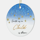 Eleganto Us Scripture Blauer Glitzer Weihnachten Keramik Ornament (Links)