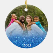 Eleganto Us Scripture Blue Glitzer 2 Foto Keramik Ornament (Hinten)