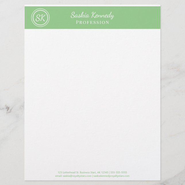 Elegantsage Green Beruflich Monogram Business Briefbogen (Vorderseite)