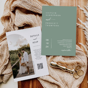 Elegantsage Green Boho Foto QR Code Wedding Inv Einladung