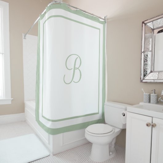 Elegantsage Green Border Script Monogram Letter Duschvorhang (Beispiel)