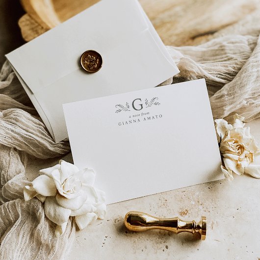 Elegantsage Green Botanical Monogram & Name Mitteilungskarte