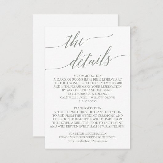 Elegantsage Green Calligraphy Details Card Begleitkarte (Vorne/Hinten)