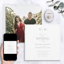 Elegantsage Green Calligraphy Monogram Foto Einladung