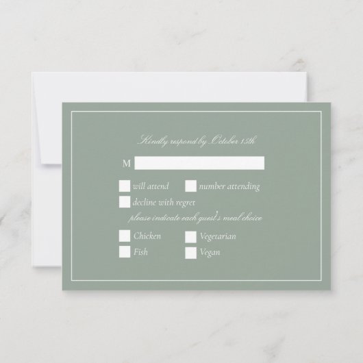 Elegantsage Green Calligraphy Script Wedding RSVP Karte (Rückseite)