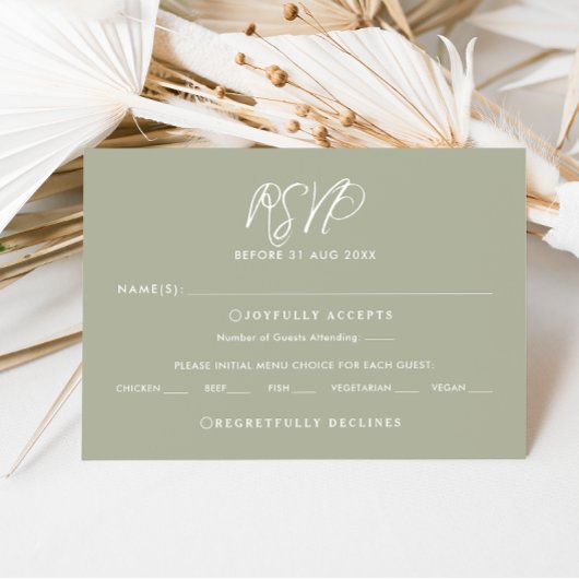 Elegantsage Green Calligraphy Wedding RSVP Card Einladung