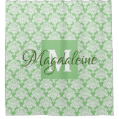 Elegantsage Green Damask Monogramm und Name Duschvorhang (Vorderseite)