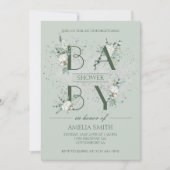 Elegantsage Green Floral Baby Shower Einladung (Vorderseite)