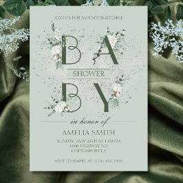 Elegantsage Green Floral Baby Shower Einladung