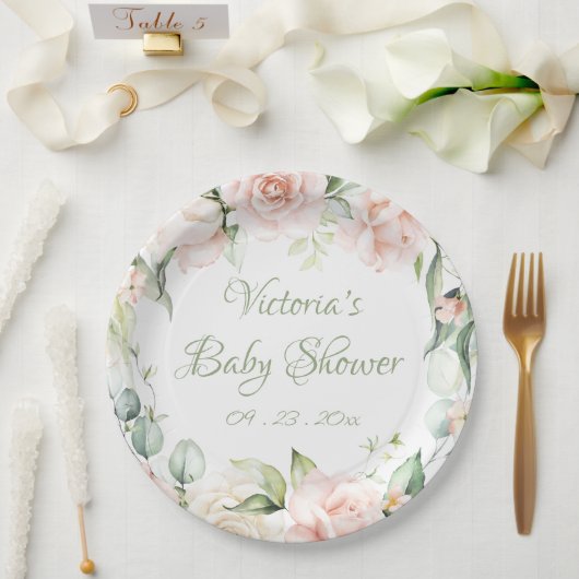 Elegantsage Green Floral Baby Shower Pappteller (Hochzeit)