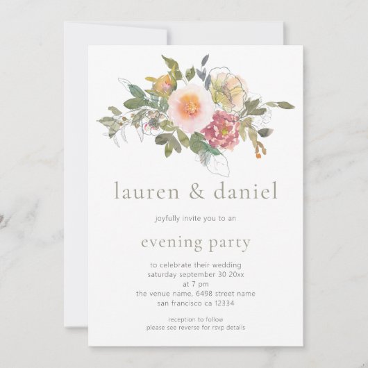 Elegantsage Green Floral Bouquet Abend QR Code Einladung (Vorderseite)