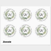 Elegantsage Green Floral Script Monogram Address Runder Aufkleber (Blatt)