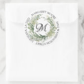 Elegantsage Green Floral Script Monogram Address Runder Aufkleber (Tasche)