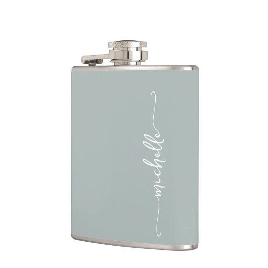 Elegantsage Green Monogram Name Script Flachmann (Links)