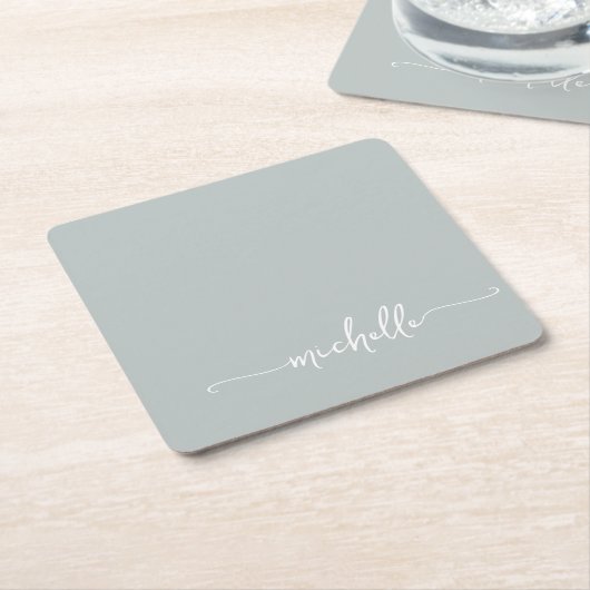 Elegantsage Green Monogram Name Script Rechteckiger Pappuntersetzer (angewinkelt)