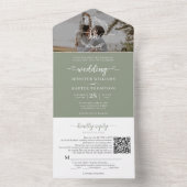Elegantsage Green Monogram QR Code Foto Hochzeit All In One Einladung (Innen Boden)