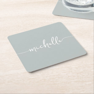 Elegantsage Green Monogram Script Signature Rechteckiger Pappuntersetzer