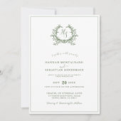 Elegantsage Green Monogram Wappen QR Code Hochzeit Einladung (Vorderseite)