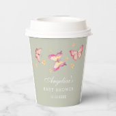 Elegantsage Green Pink Butterfly Babydusche Pappbecher (Rückseite)