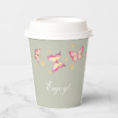 Elegantsage Green Pink Butterfly Babydusche Pappbecher (Vorderseite)