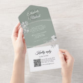 Elegantsage Green QR Code Monogram Wedding RSVP All In One Einladung (Abreißen)