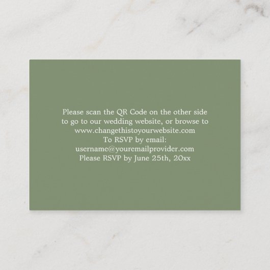 Elegantsage Green QR Code Website RSVP Card Begleitkarte (Rückseite)