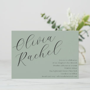 Elegantsage Green Script Calligraphy Bat Mitzvah Einladung