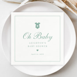Elegantsage Green Script Neutral Baby Shower Serviette