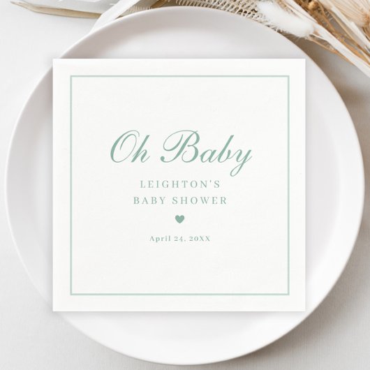 Elegantsage Green Script Neutral Baby Shower Serviette