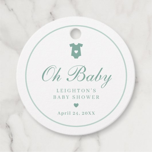 Elegantsage Green Script Oh Baby Shower Geschenkanhänger (Vorderseite)