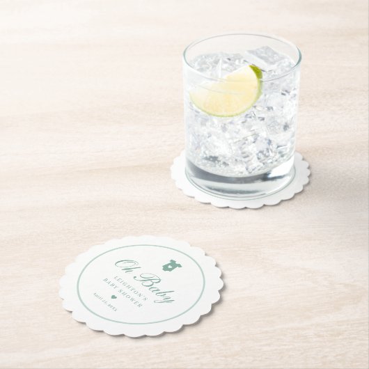 Elegantsage Green Script Oh Baby Shower Untersetzer (Vor Ort)