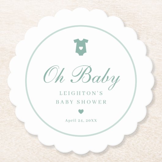 Elegantsage Green Script Oh Baby Shower Untersetzer (Vorderseite)