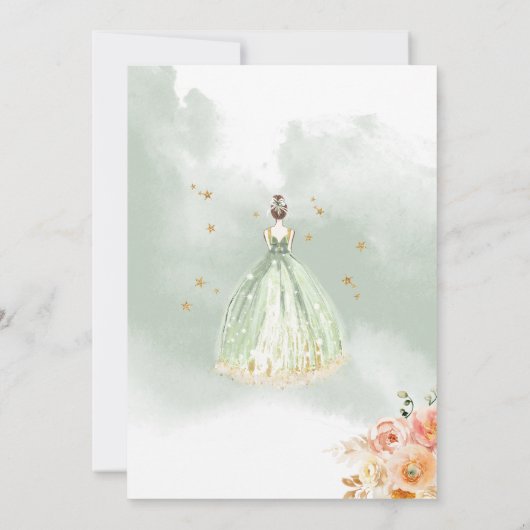 Elegantsage Grüne Blumenprinzessin Quinceañera Einladung (Rückseite)